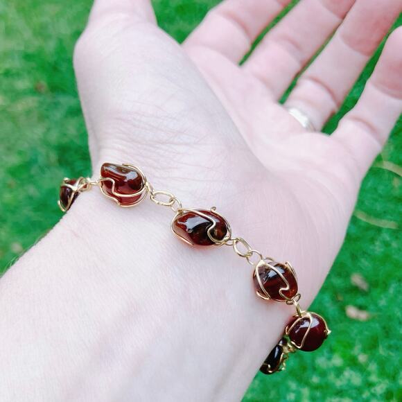 VTG Agate Quartz Gemstone Bracelet 1960s 1970s Artisan Gold Tone Wire Wrapped - Picture 13 of 13